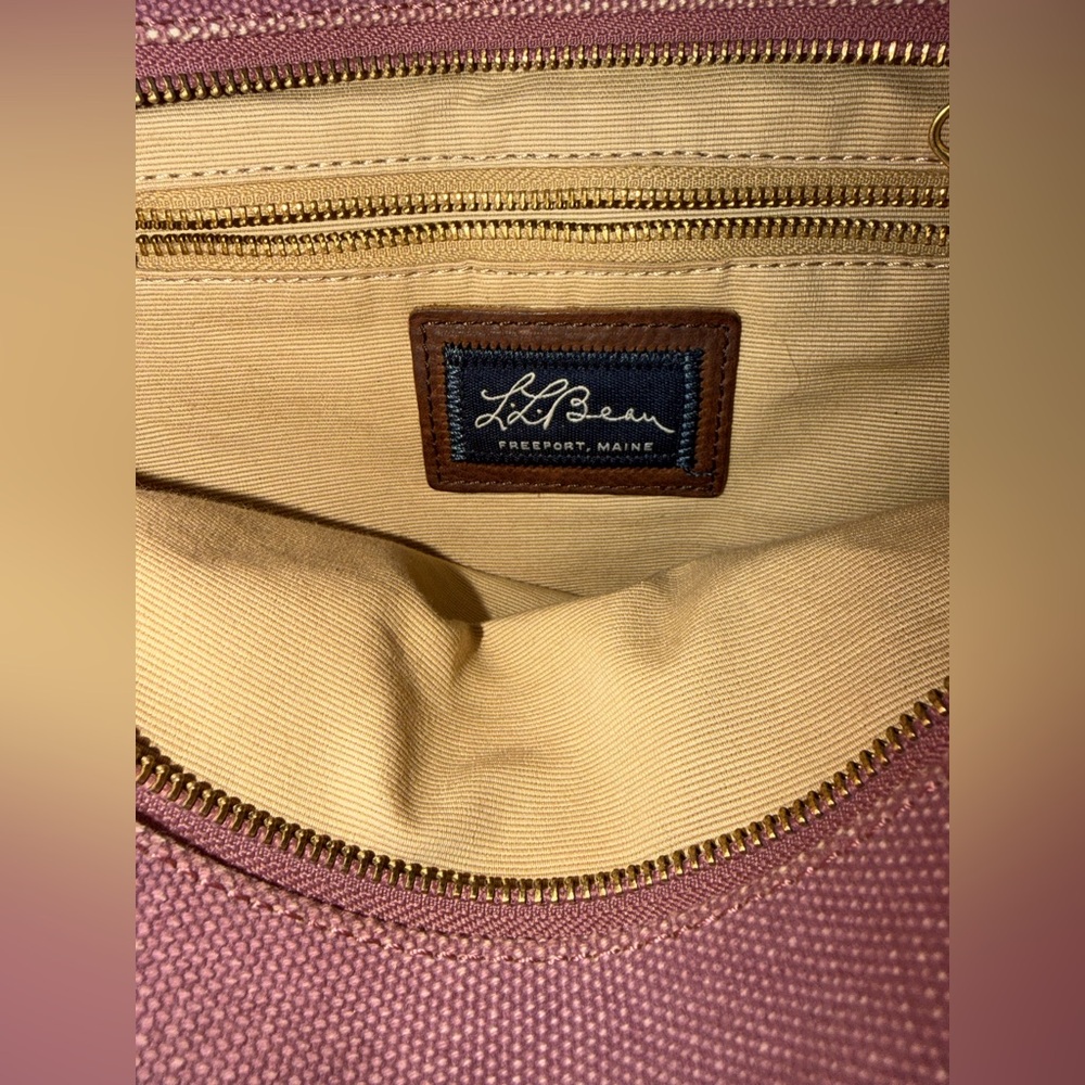 L.L. Bean Tote Canvas Bag Pink with Leather Bottom And Handles Rare Vintage - Picture 6 of 16